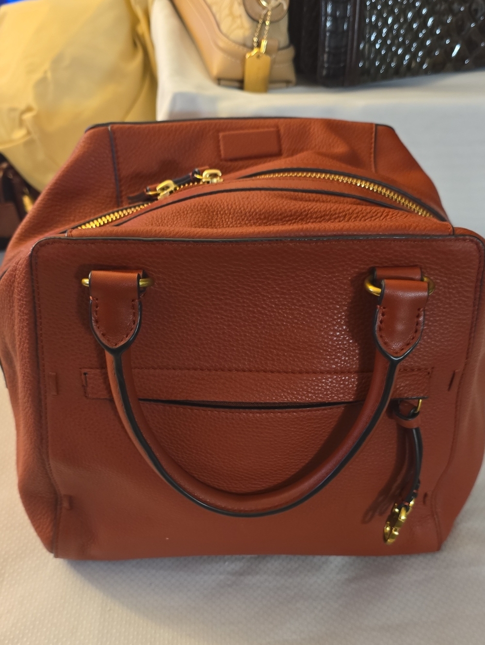 TORY BURCH Leather Satchel Handbag in Burnt Orange